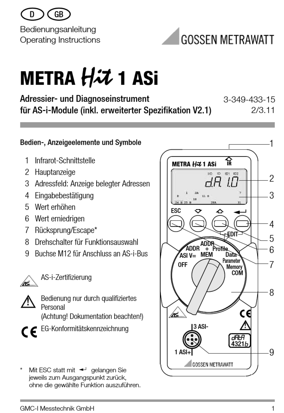 GOSSEN METRAWATT METRA HIT 1 ASI BEDIENUNGSANLEITUNG Pdf-Herunterladen ...