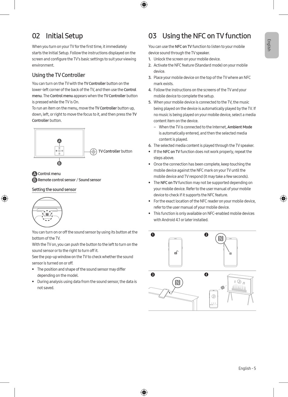 Initial Setup; Using The Nfc On Tv Function; Using The Tv Controller ...