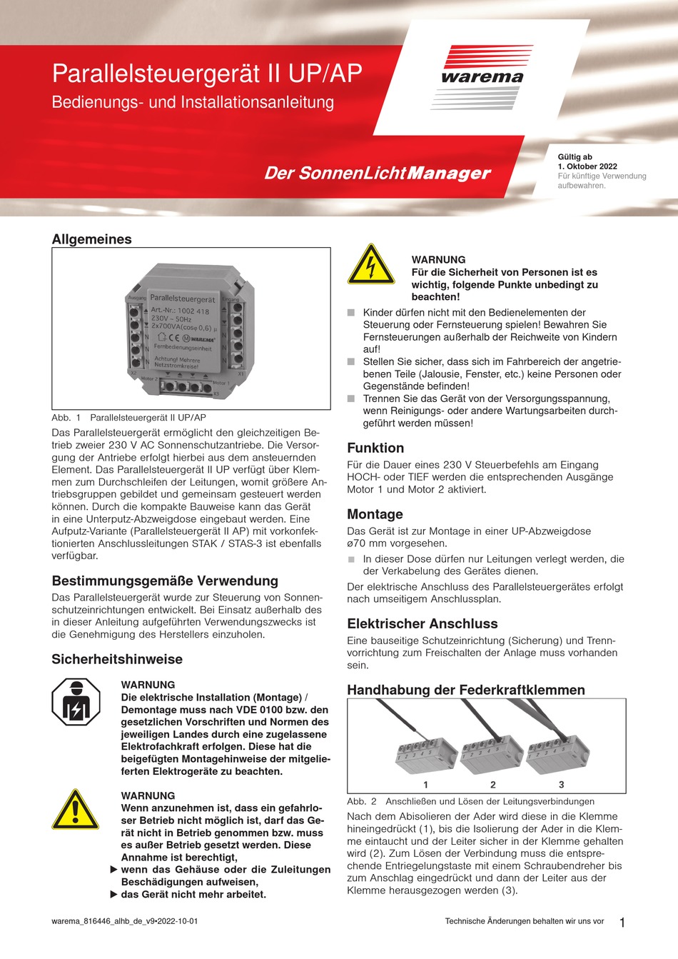 WAREMA II UP BEDIENUNGS UND INSTALLATIONSANLEITUNG PdfHerunterladen