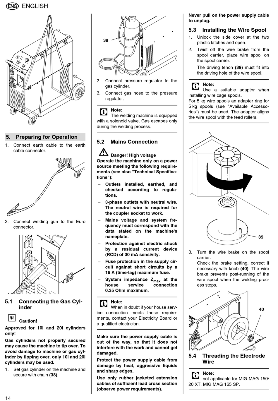 Preparing For Operation; Connecting The Gas Cylinder; Mains Connection