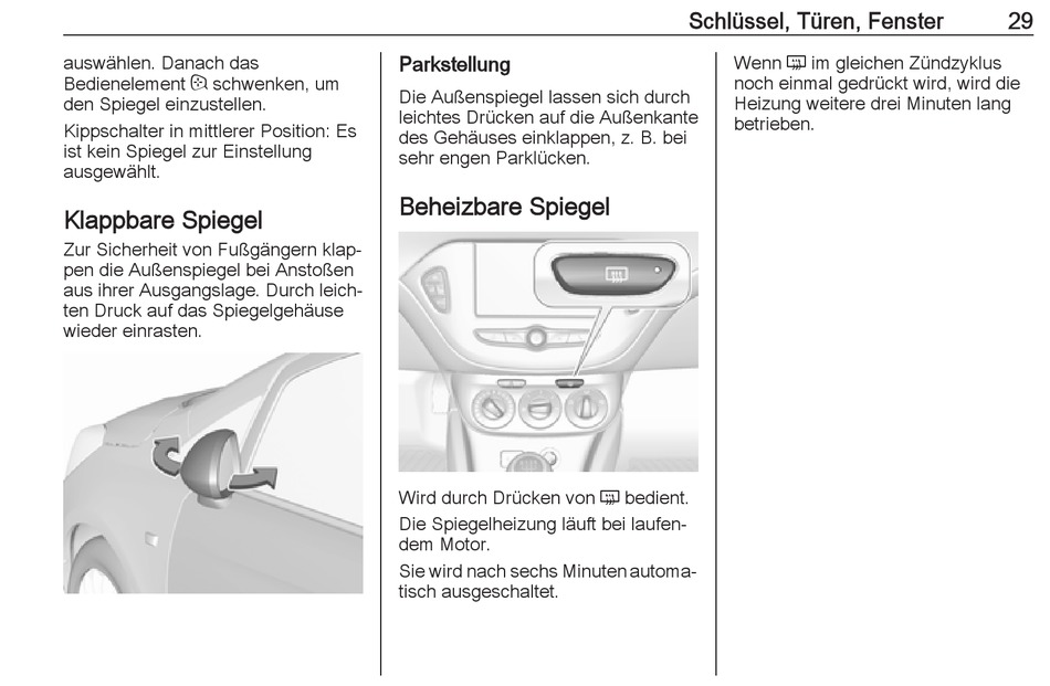 Klappbare Spiegel Beheizbare Spiegel Opel Corsa Betriebsanleitung