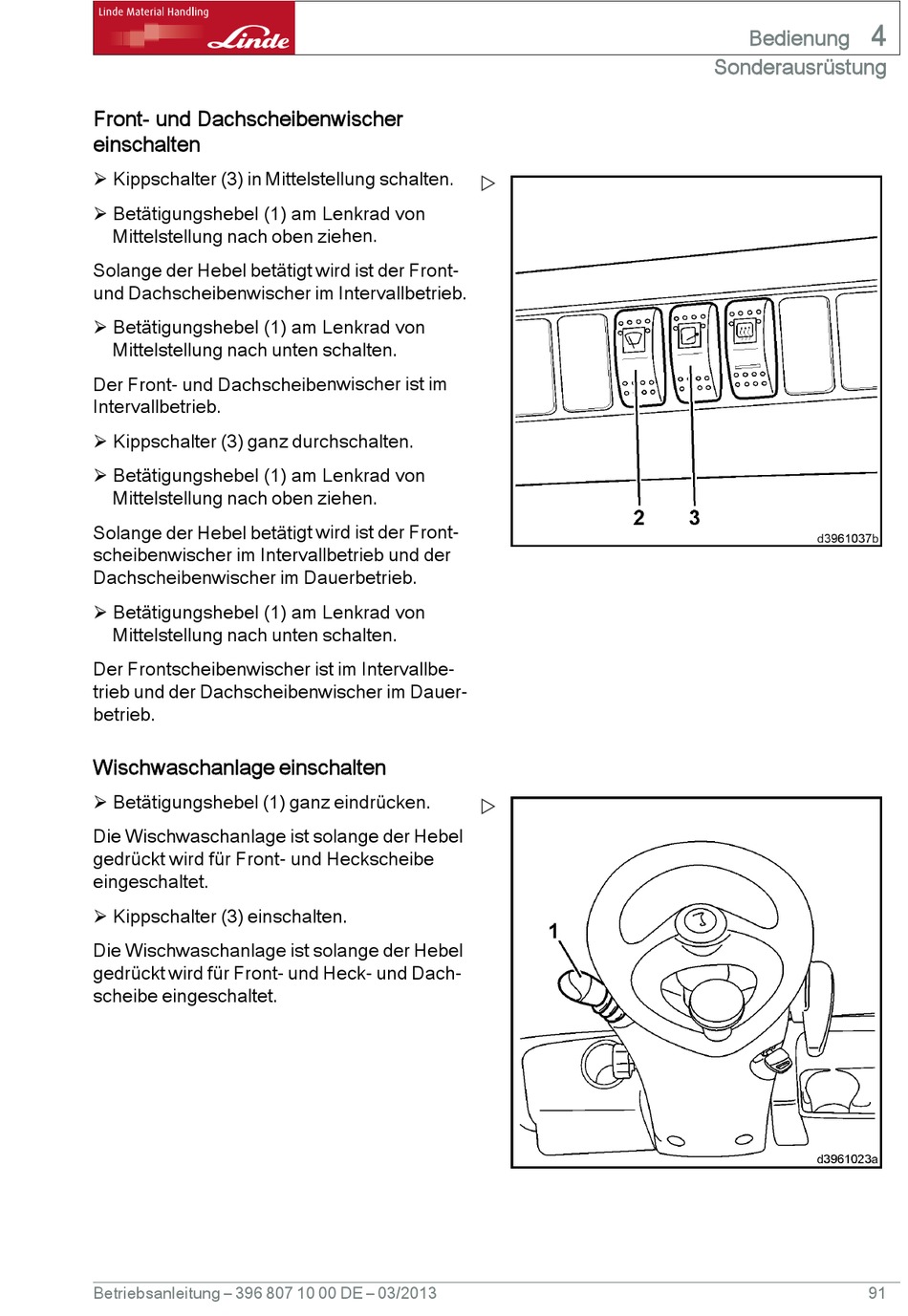 Front Und Dachscheibenwischer Einschalten; Wischwaschanlage