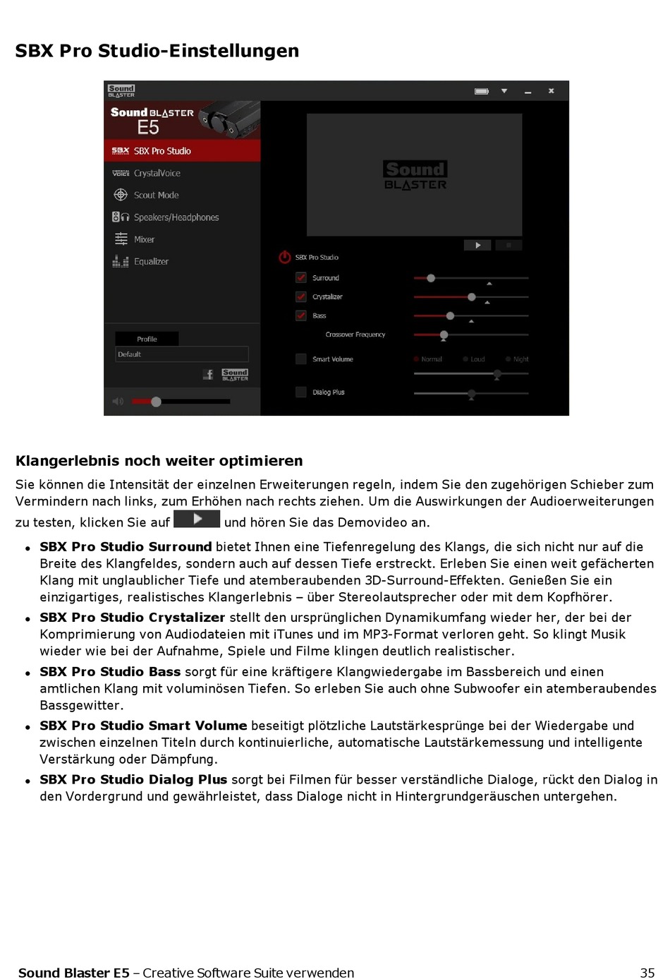 Sbx Pro Studio-Einstellungen - Creative Sound Blaster E5 - SB1590  Benutzerhandbuch [Seite 35] | ManualsLib