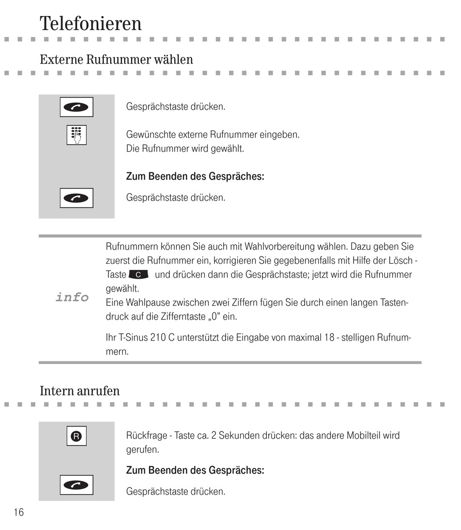 Telefonieren; Externe Rufnummer Wählen; Intern Anrufen - T-COM T-Sinus ...