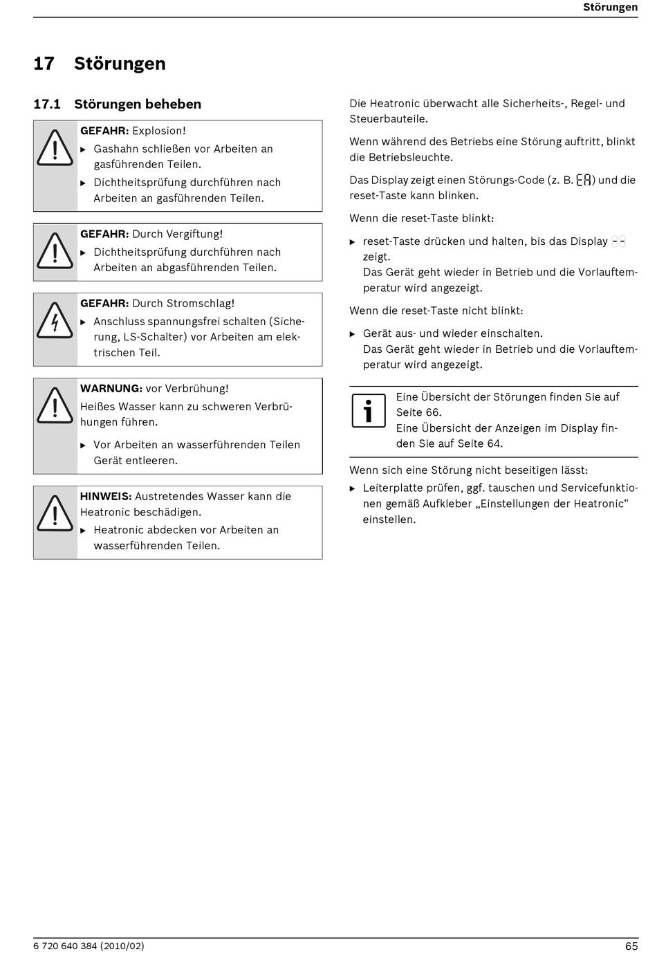 Störungen; Störungen Beheben - Junkers Cerastar Installations- Und ...