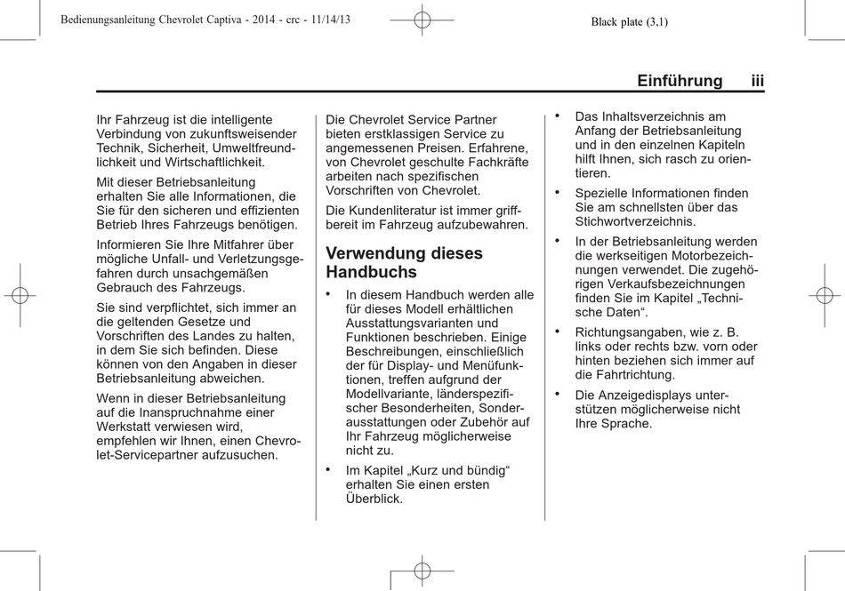 Verwendung Dieses Handbuchs - Chevrolet Captiva 2014 ...