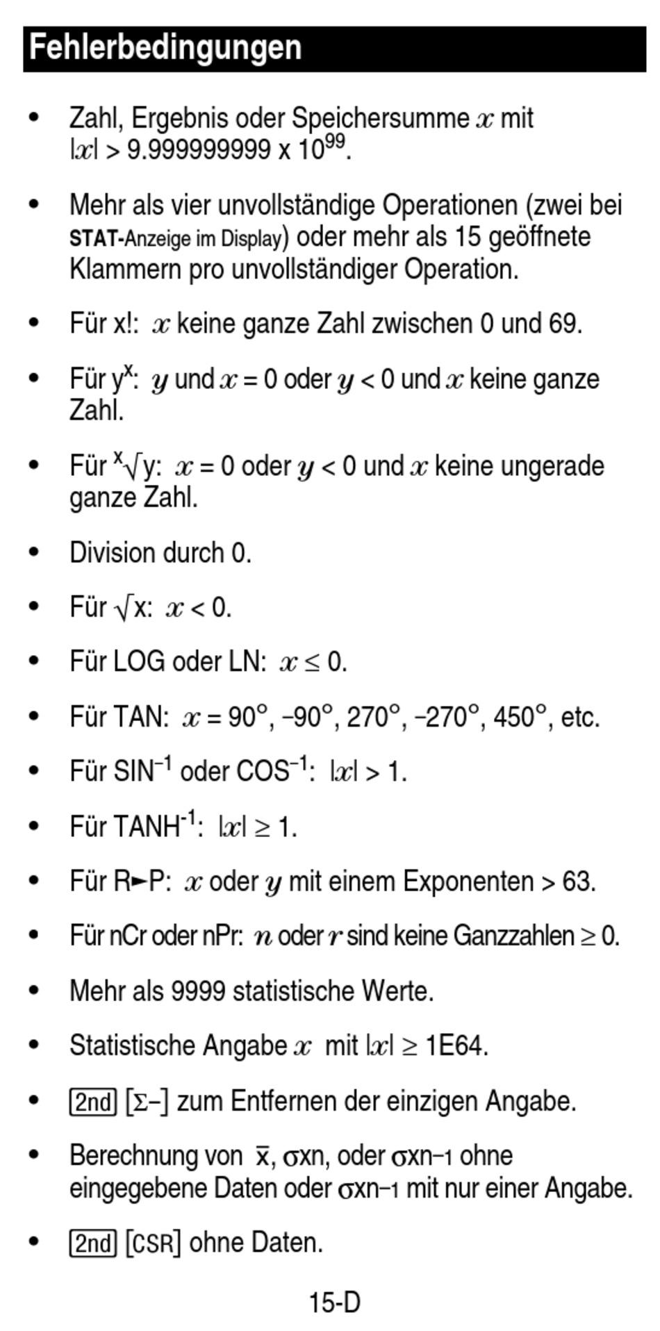 Fehlerbedingungen texas instruments ti 30 eco rs bedienungsanleitung