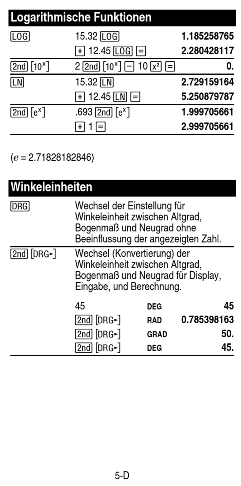 Logarithmische funktionen winkeleinheiten texas instruments ti 30