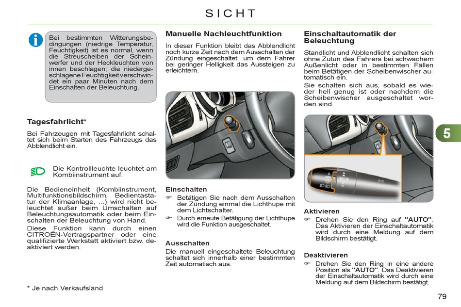 In Welche Fällen Müssen Sie Eine änderung Der Fahrtrichtung Anzeigen Einschaltautomatik Der Beleuchtung - CITROËN C3 Betriebsanleitung