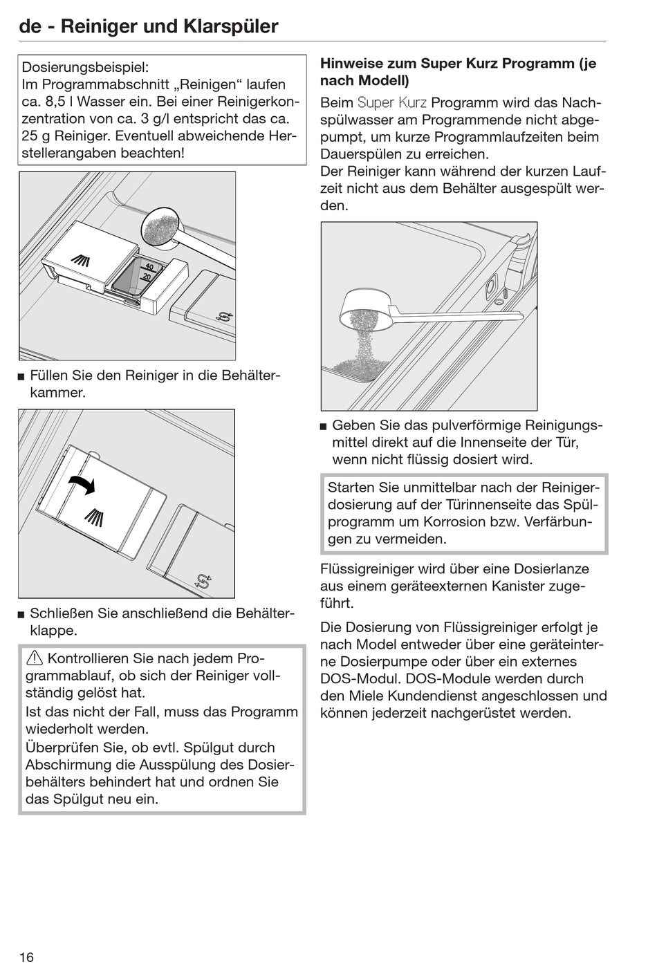 Hinweise Zum Super Kurz Programm (Je Nach Modell) - Miele PFD 400 ...