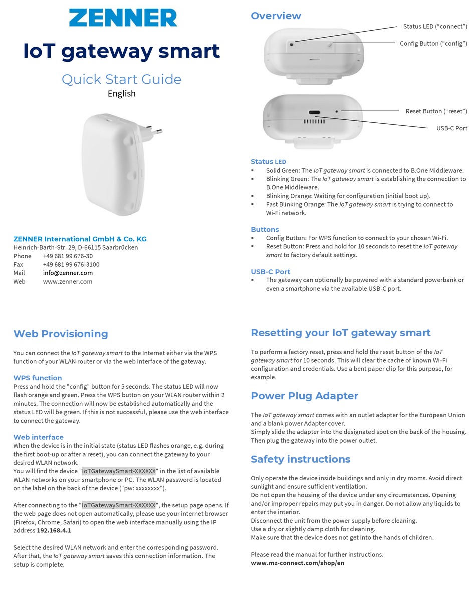 ZENNER IOT GATEWAY SMART SCHNELLSTARTANLEITUNG Pdf-Herunterladen ...