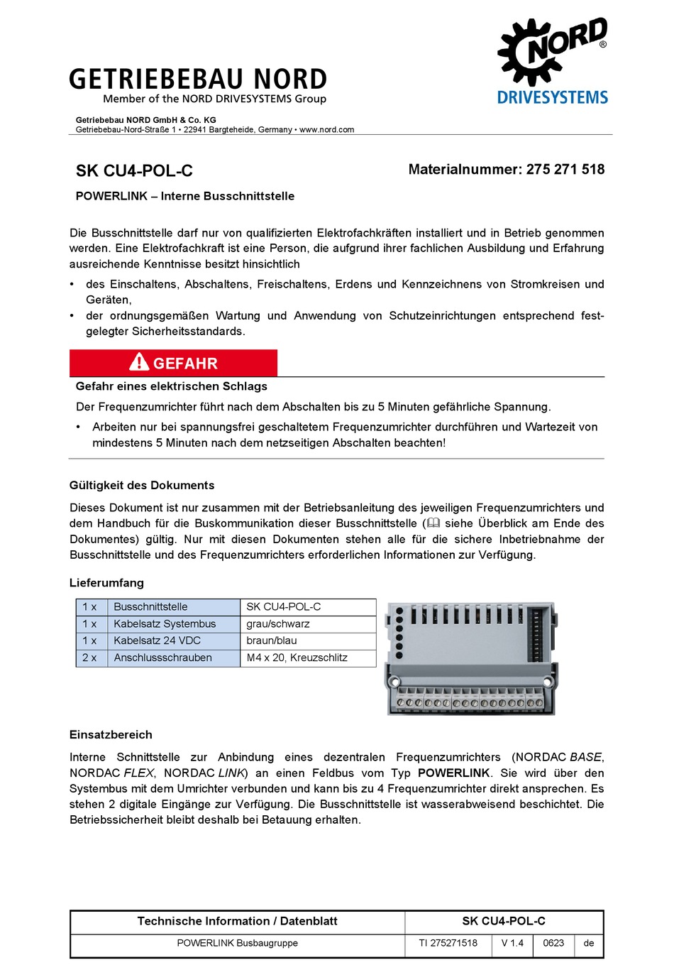NORD DRIVESYSTEMS GETRIEBEBAU NORD SK CU4POLC BEDIENUNGSANLEITUNG Pdf