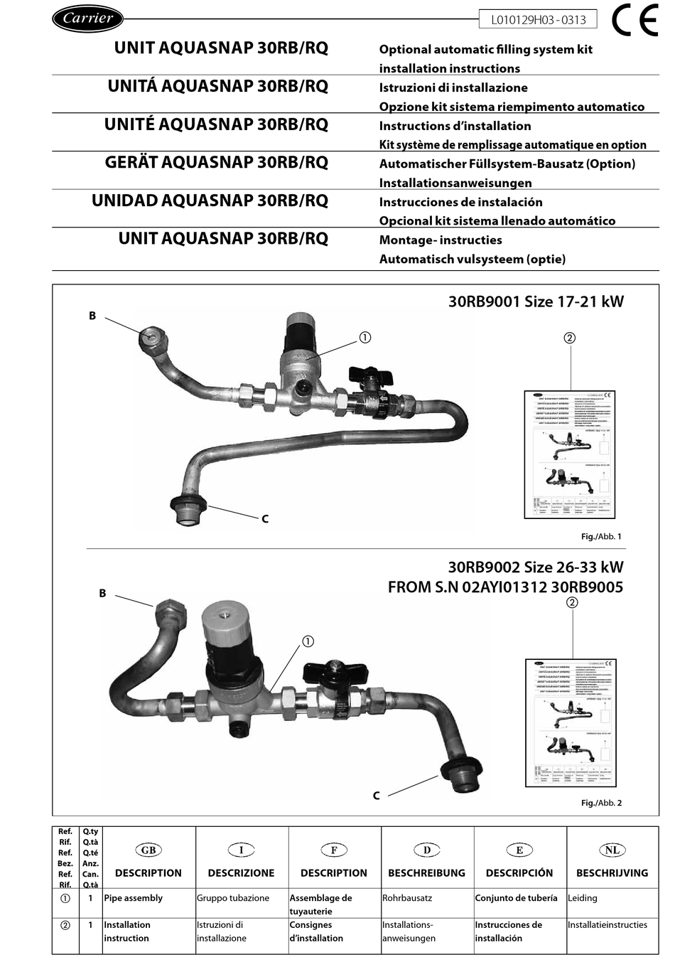 CARRIER AQUASNAP 30RB INSTALLATIONSANWEISUNGEN Pdf-Herunterladen ...