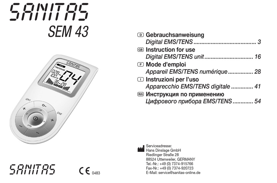 SANITAS SEM 43 GEBRAUCHSANLEITUNG Pdf-Herunterladen | ManualsLib