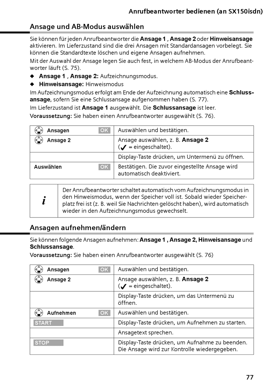 Ansage Und Ab-Modus Auswählen; Ansagen Aufnehmen/Ändern - Siemens ...
