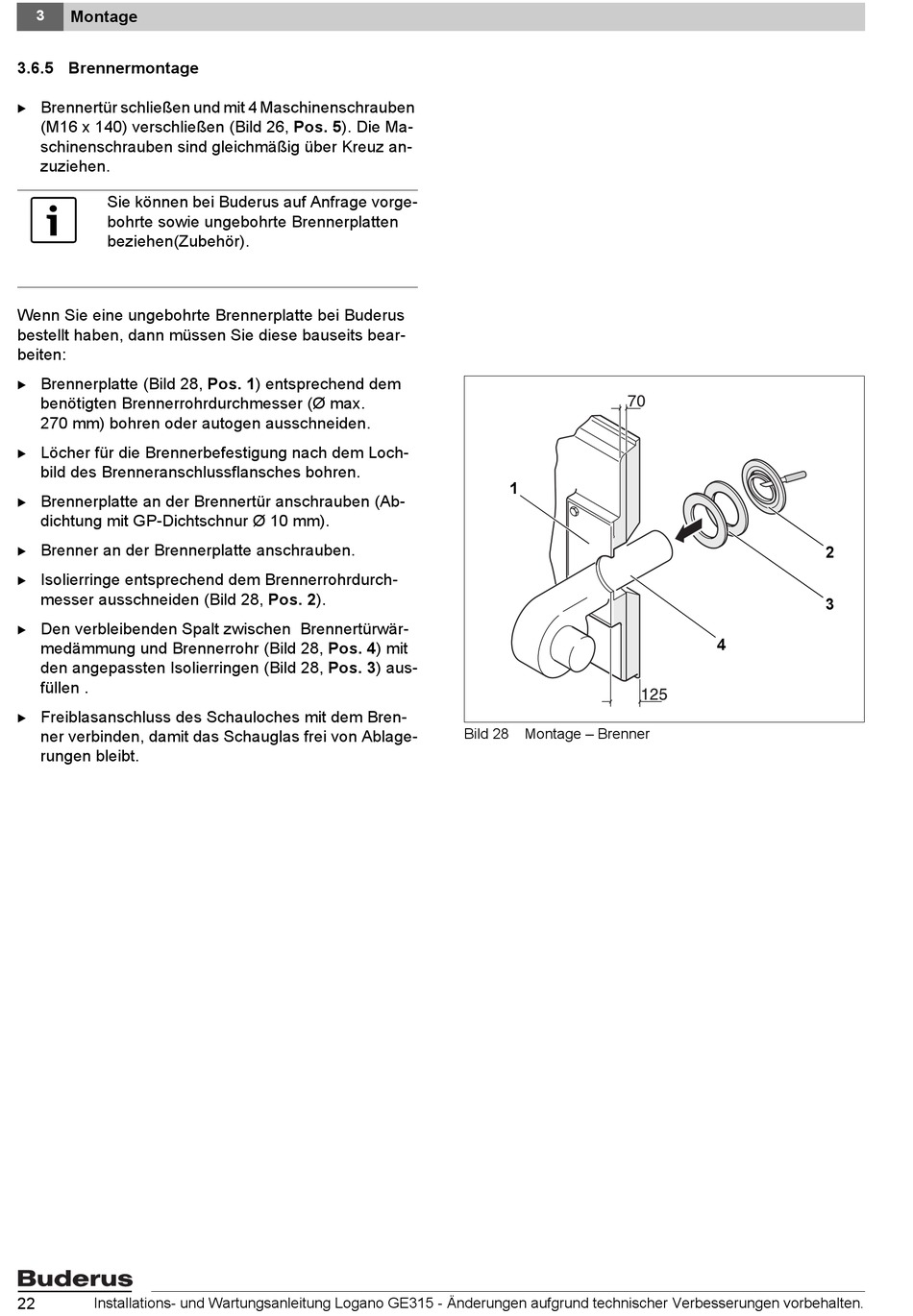 Brennermontage - Buderus Logano GE315 Installation Und Wartung [Seite ...