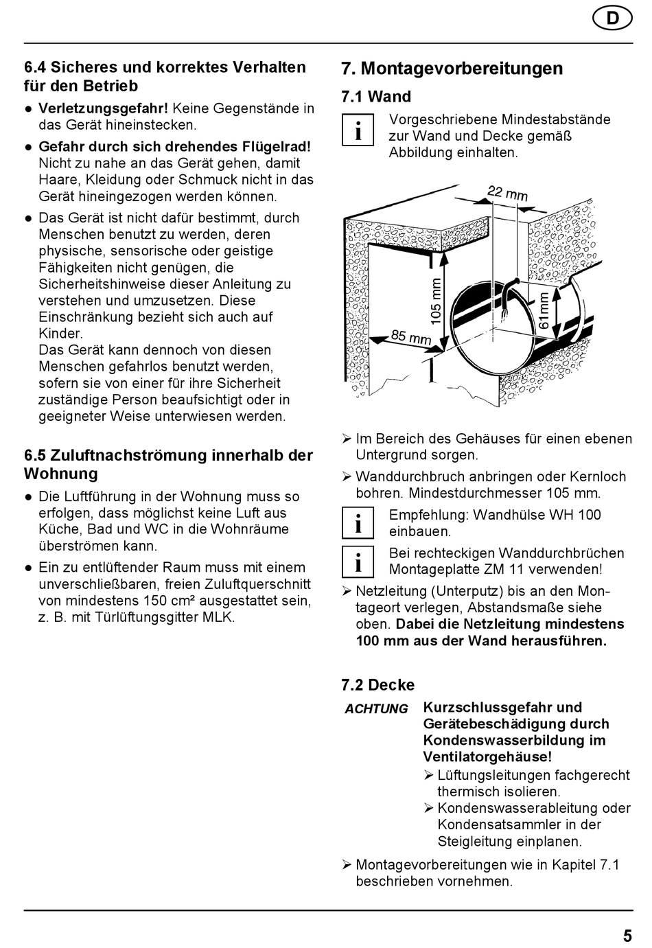 Sicheres Und Korrektes Verhalten Für Den Betrieb; Zuluftnachströmung ...