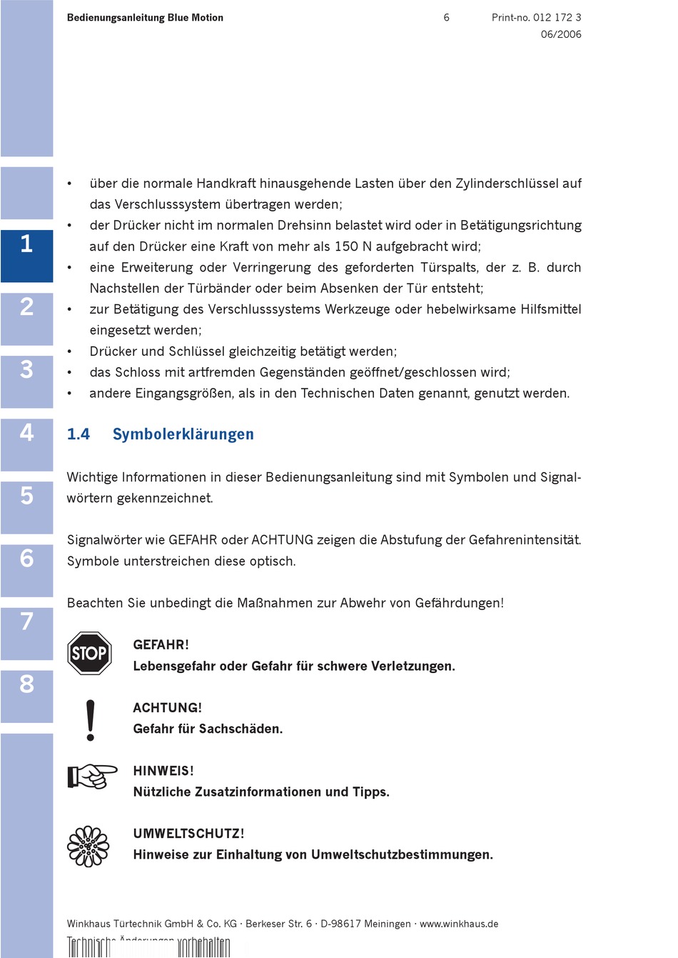 Symbolerklärungen - Winkhaus Blue Motion Bedienungsanleitung [Seite 6 ...