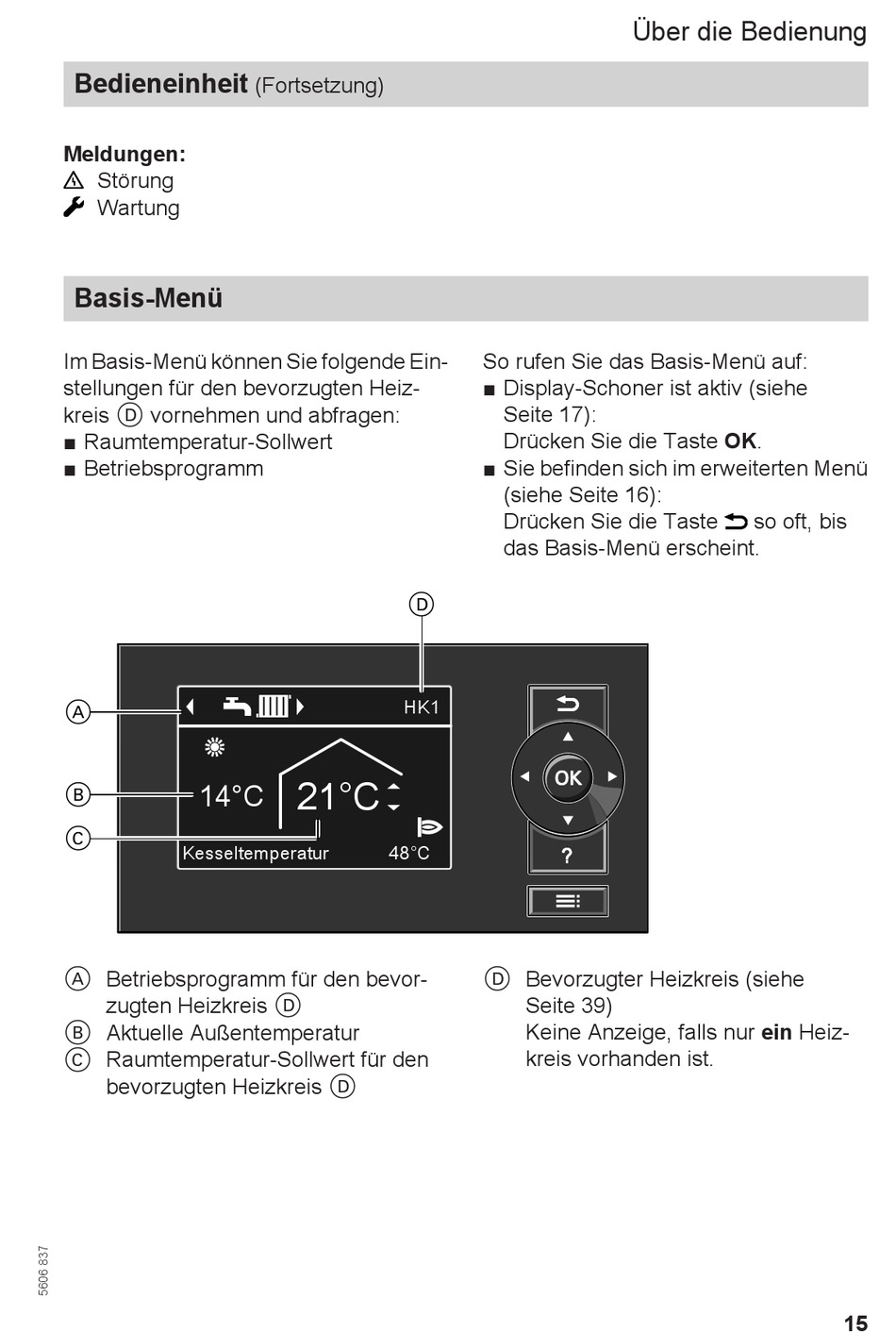 Basis-Menü - Viessmann VITODENS Vitotronic 200 Typ HO1C Bedienungsanleitung [Seite 15] | ManualsLib