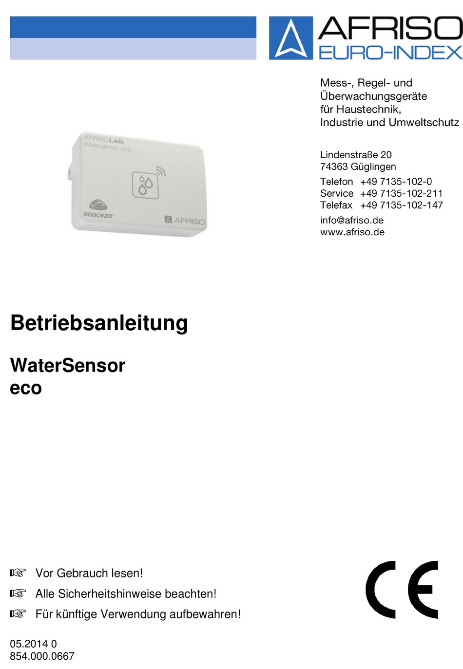 AFRISO WATERSENSOR ECO BETRIEBSANLEITUNG Pdf-Herunterladen | ManualsLib