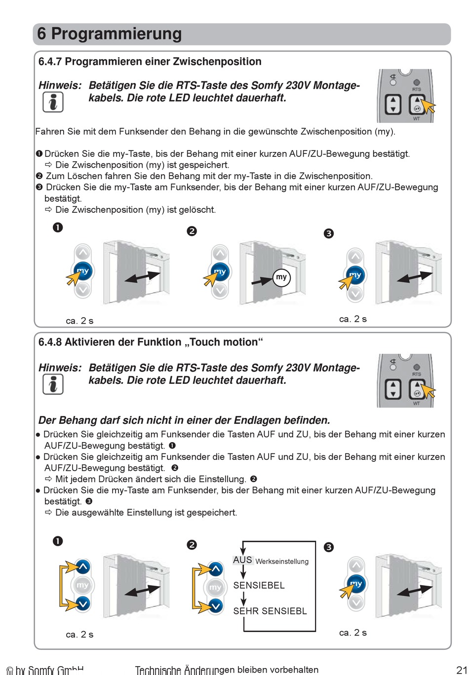 Programmieren Einer Zwischenposition; Aktivieren Der Funktion „Touch ...