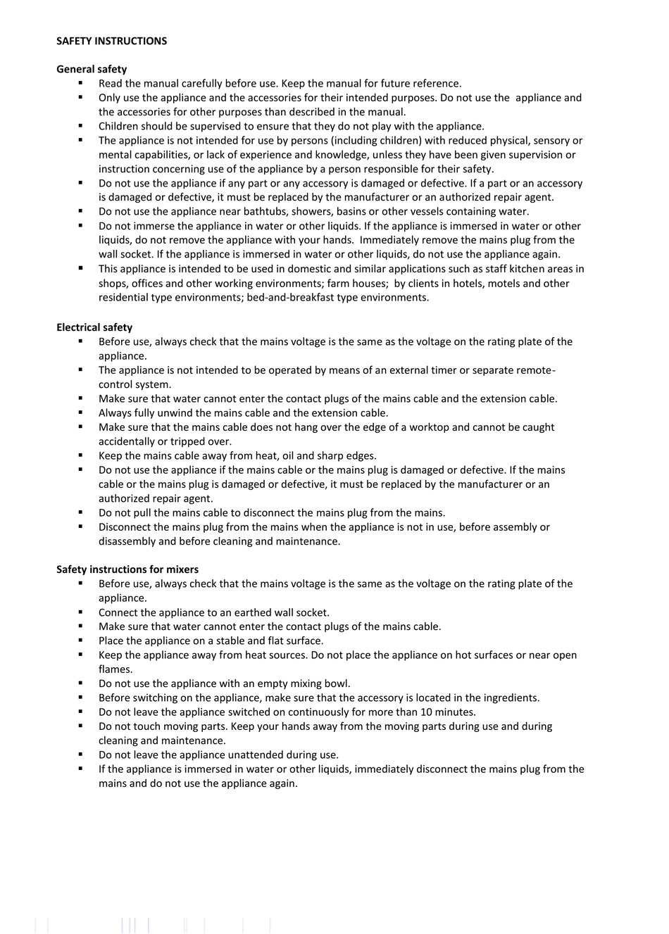 Safety Instructions Enrico MLine Mixmaster XXL Gebrauchsanleitung