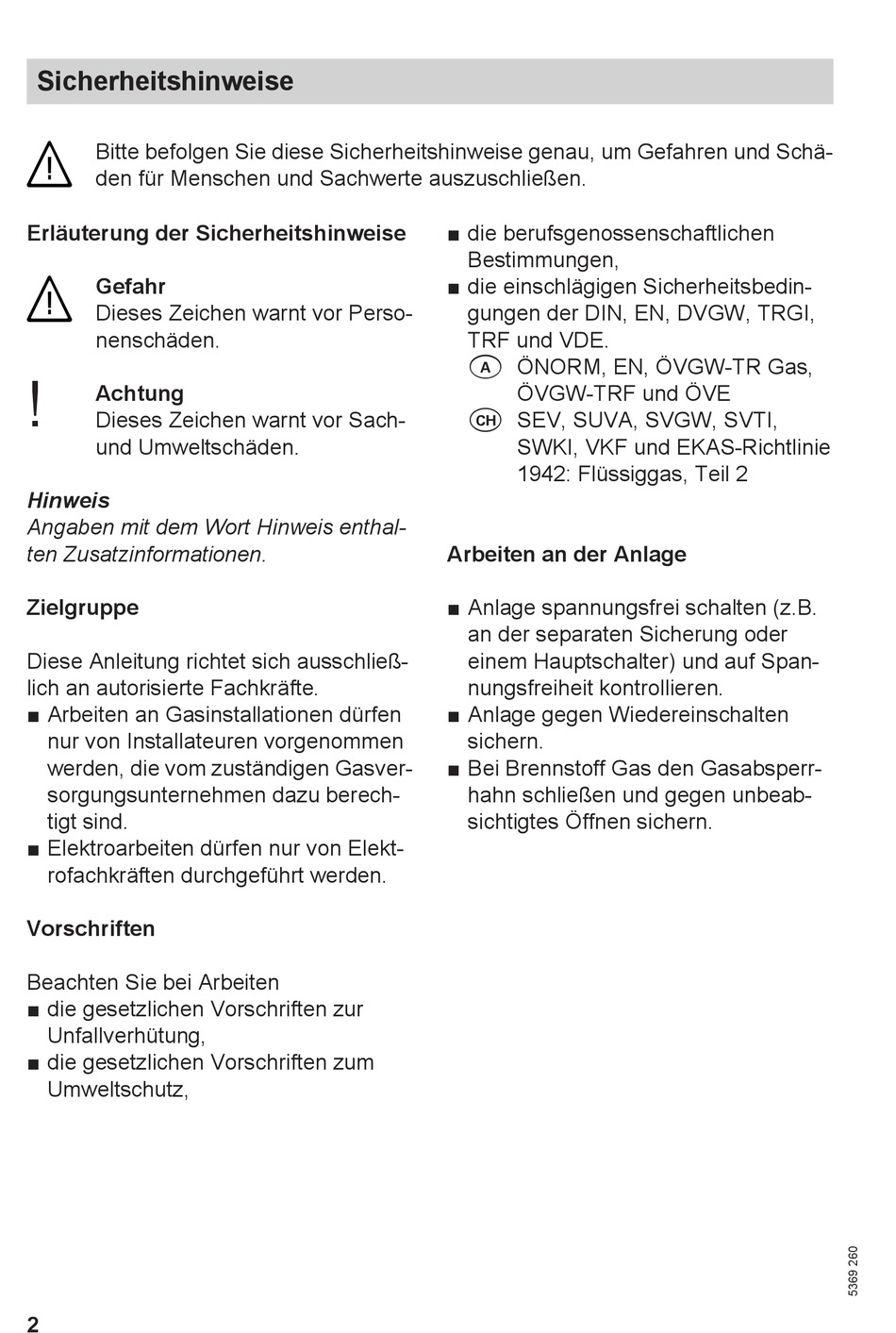 Sicherheitshinweise - Viessmann Vitoplex 300 Montageanleitung Fur Die ...