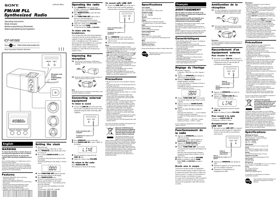 SONY ICF-M1000 BEDIENUNGSANLEITUNG Pdf-Herunterladen | ManualsLib
