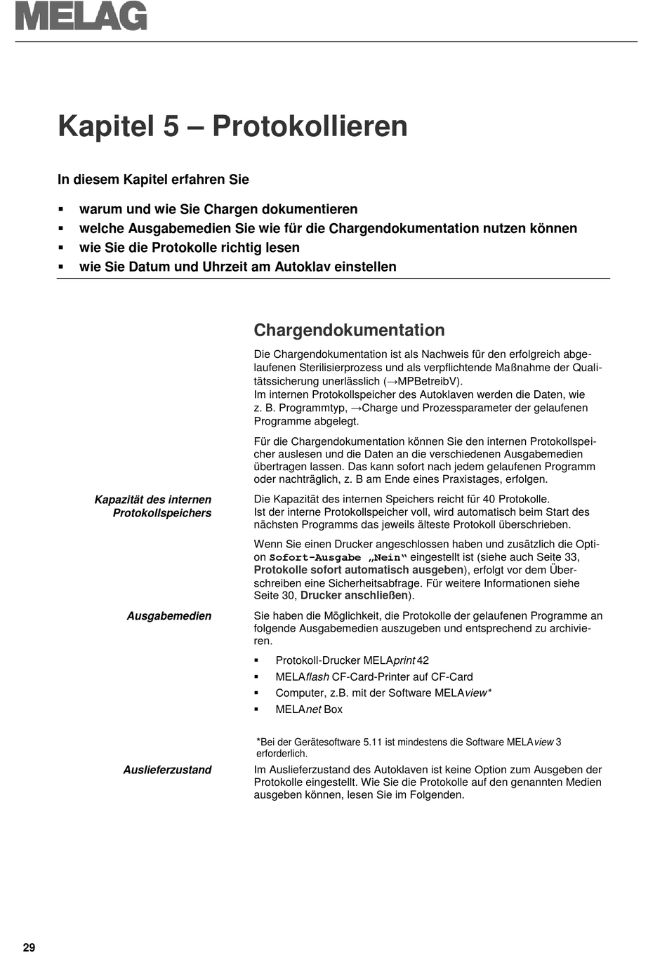 Kapitel 5 - Protokollieren; Chargendokumentation - MELAG Euroklav 29 ...