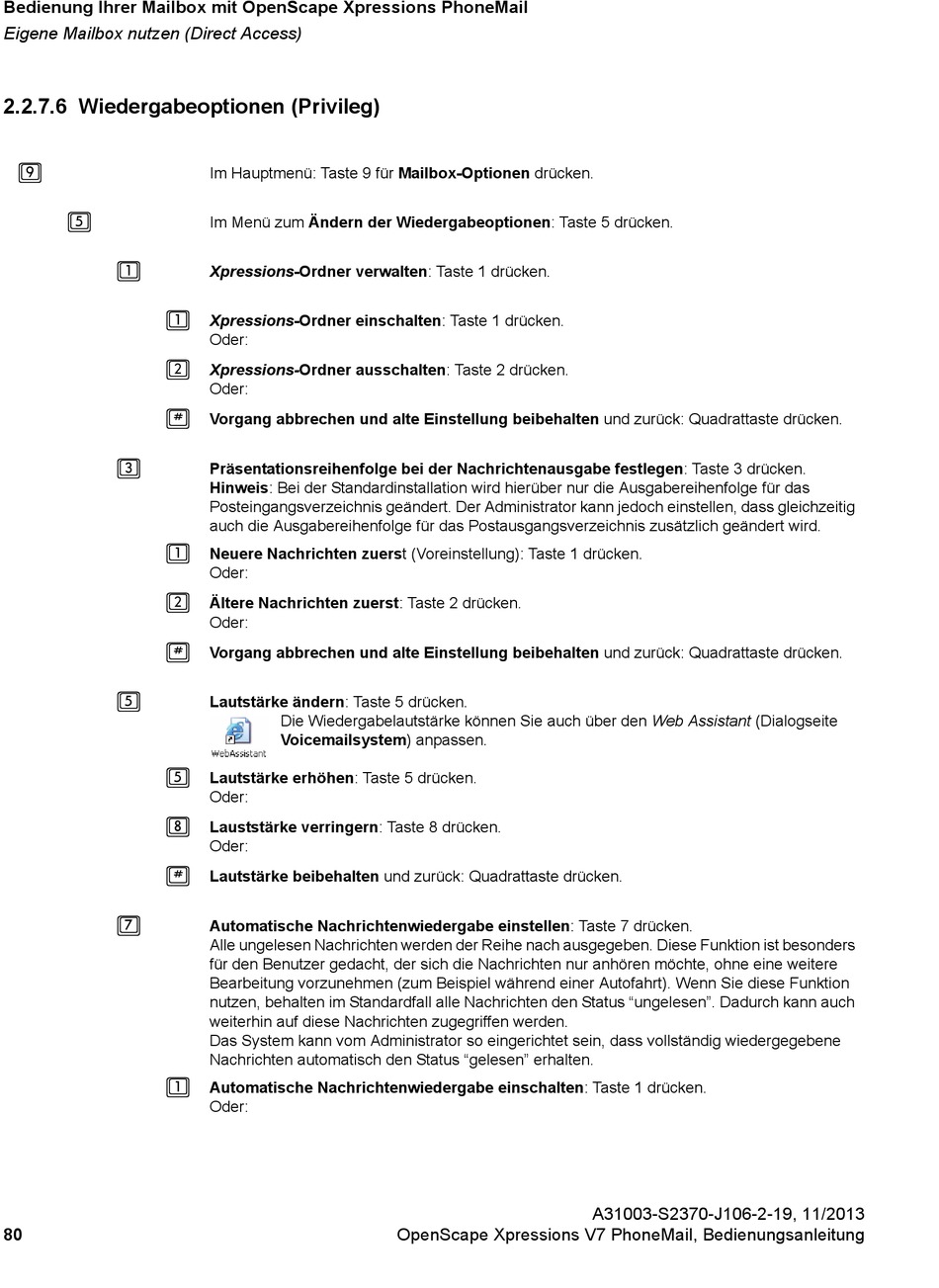 Wiedergabeoptionen (Privileg) Unify OpenScape Xpressions V7 PhoneMai