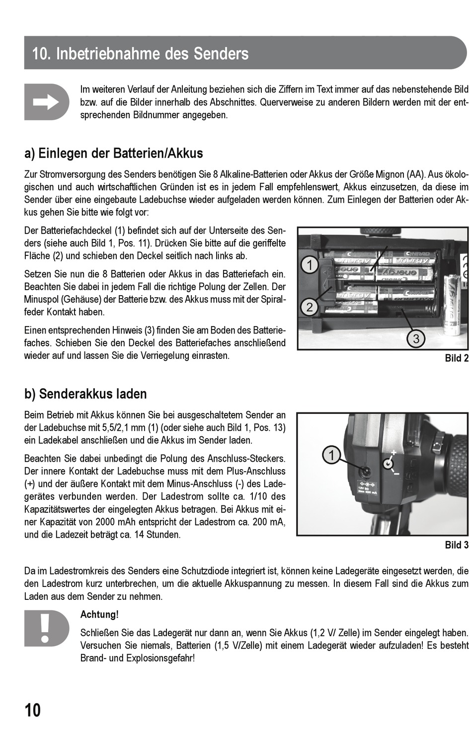 Inbetriebnahme Des Senders; Einlegen Der Batterien/Akkus; B ...