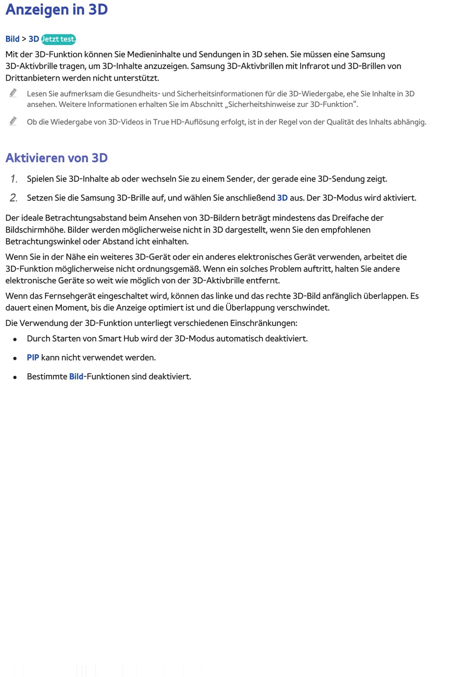 Anzeigen In 3D; Von 3D - Samsung UE55H6740SV [Seite 160] | ManualsLib