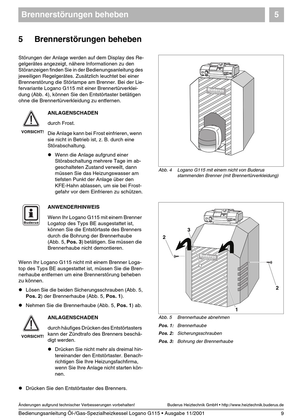 Brennerstörungen Beheben Buderus Logano G115 Bedienungsanleitung [Seite 9] ManualsLib