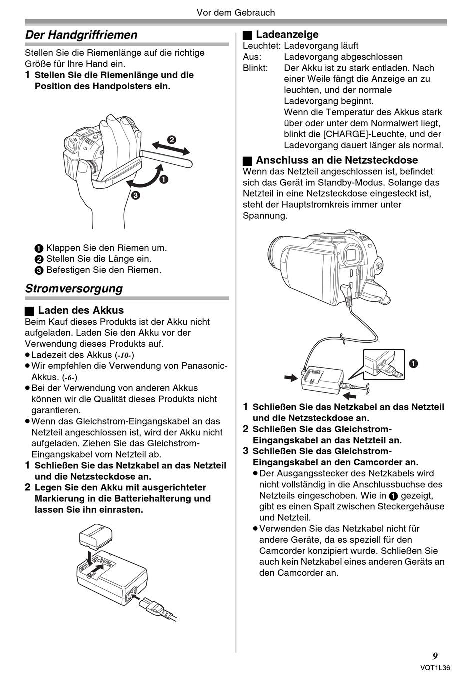 Der Handgriffriemen; Stromversorgung - Panasonic NV-GS330 ...