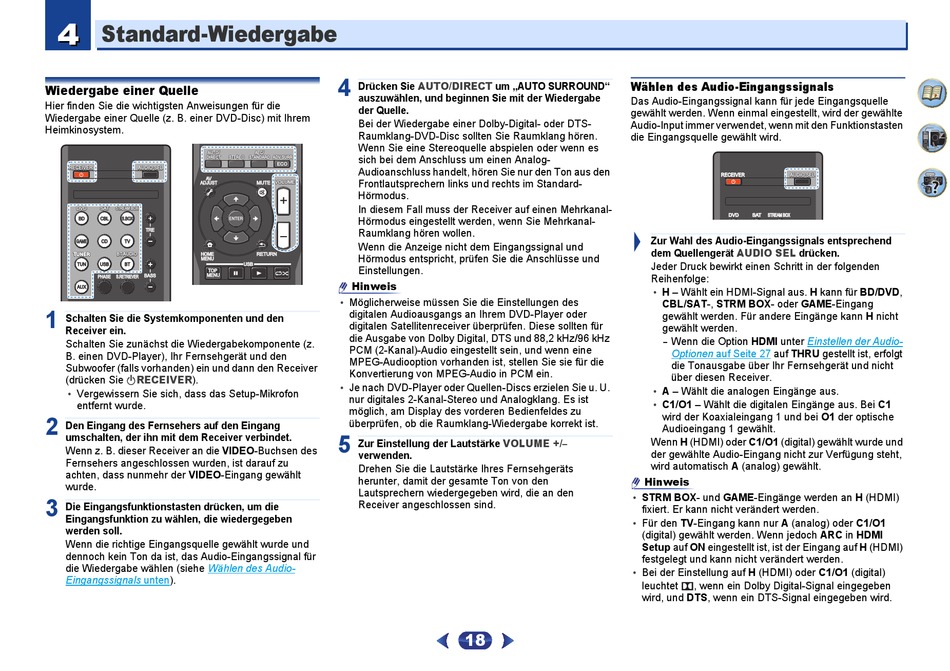 Standard-Wiedergabe; Wiedergabe Einer Quelle; Wählen Des Audio ...