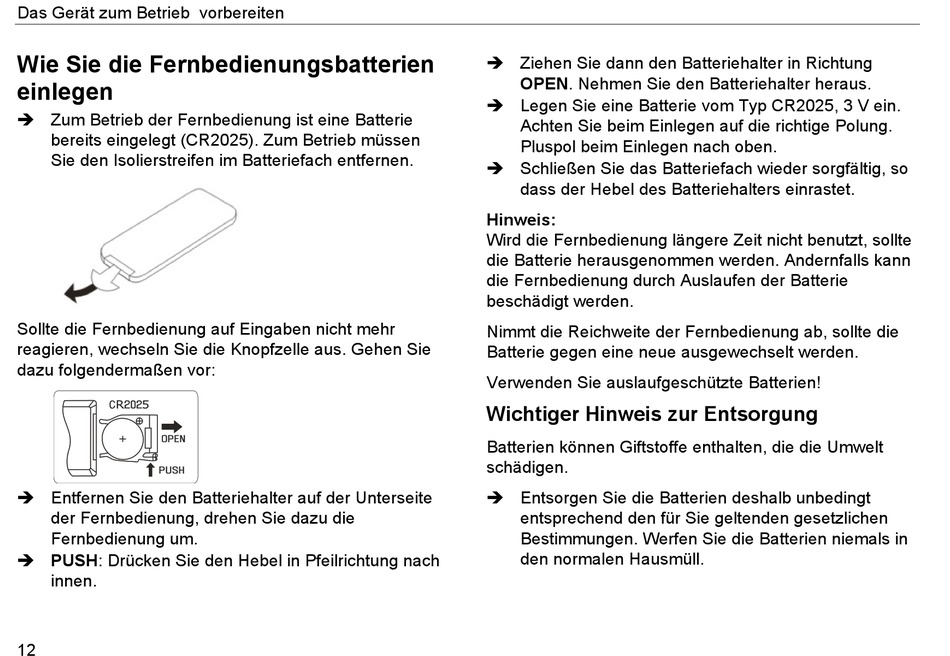 Wie Sie Die Fernbedienungsbatterien Einlegen - Dual S2 ...