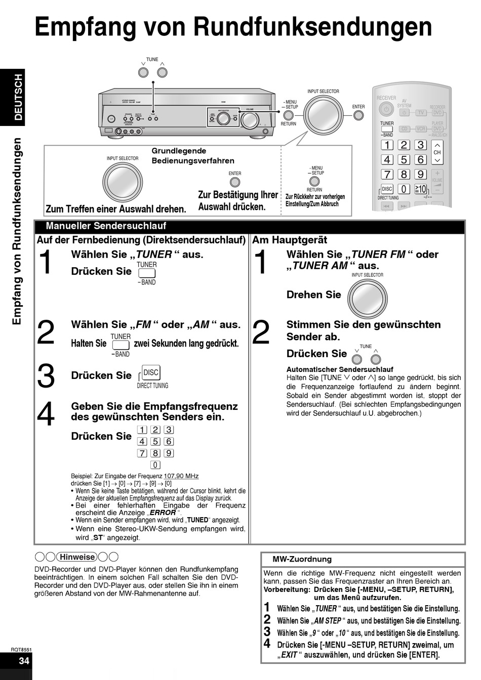 Empfang Von Rundfunksendungen; Manueller Sendersuchlauf; Mw-Zuordnung