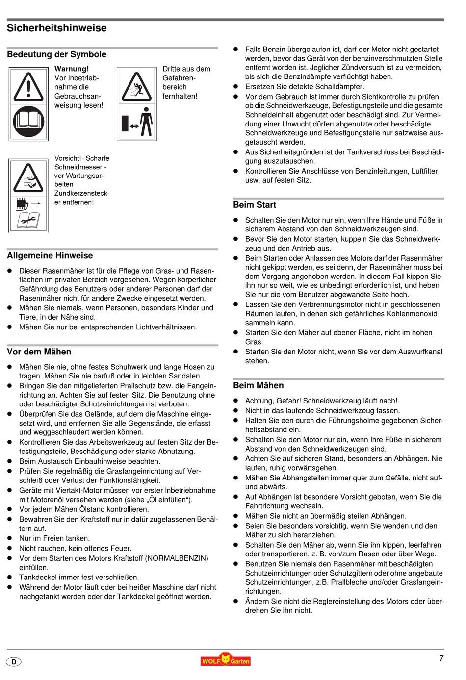 Sicherheitshinweise - Wolf Garten 2.42 B Gebrauchsanweisung [Seite 6 ...
