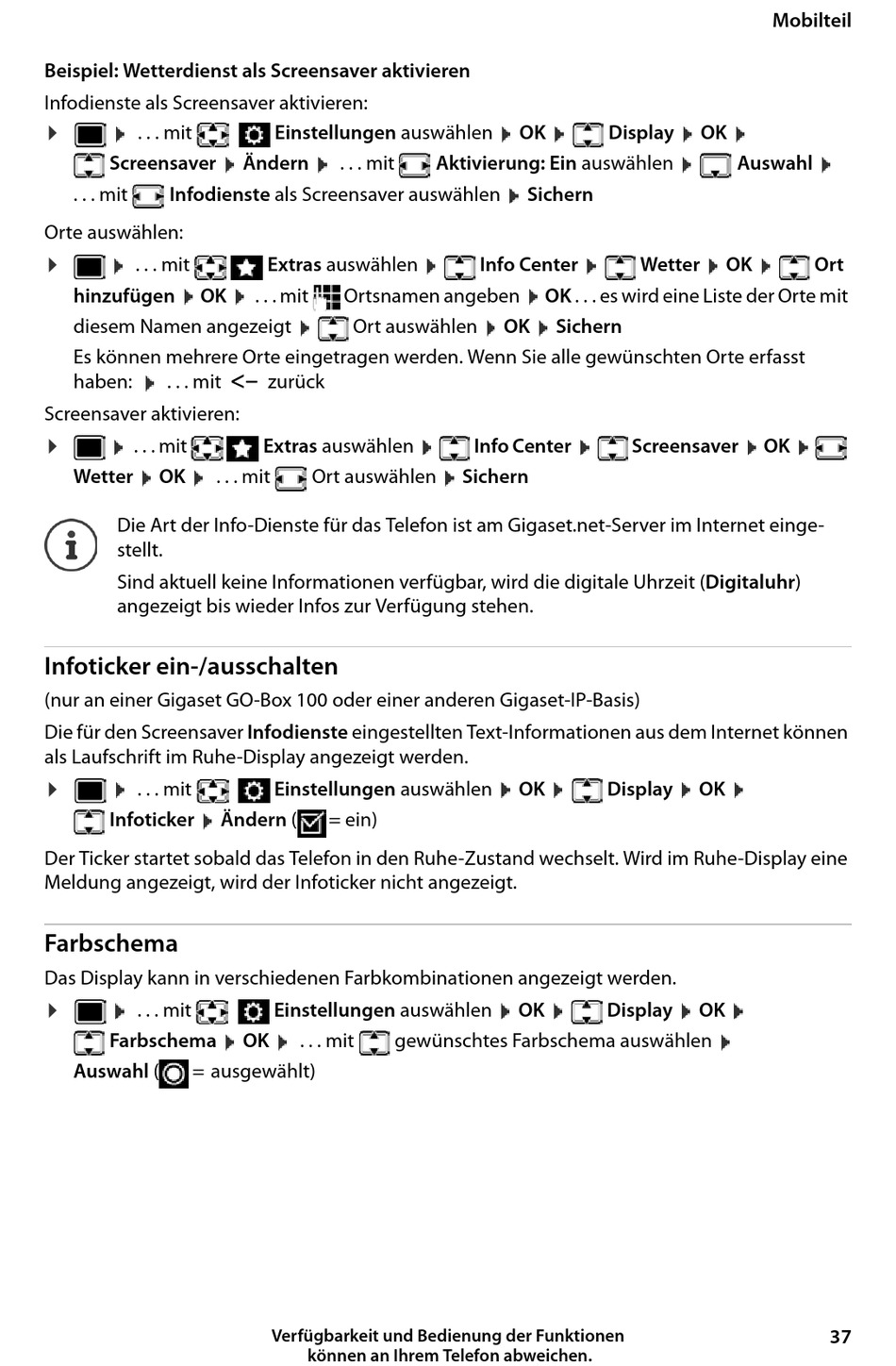 Infoticker Ein-/Ausschalten - Gigaset E630HX Bedienungsanleitung [Seite ...