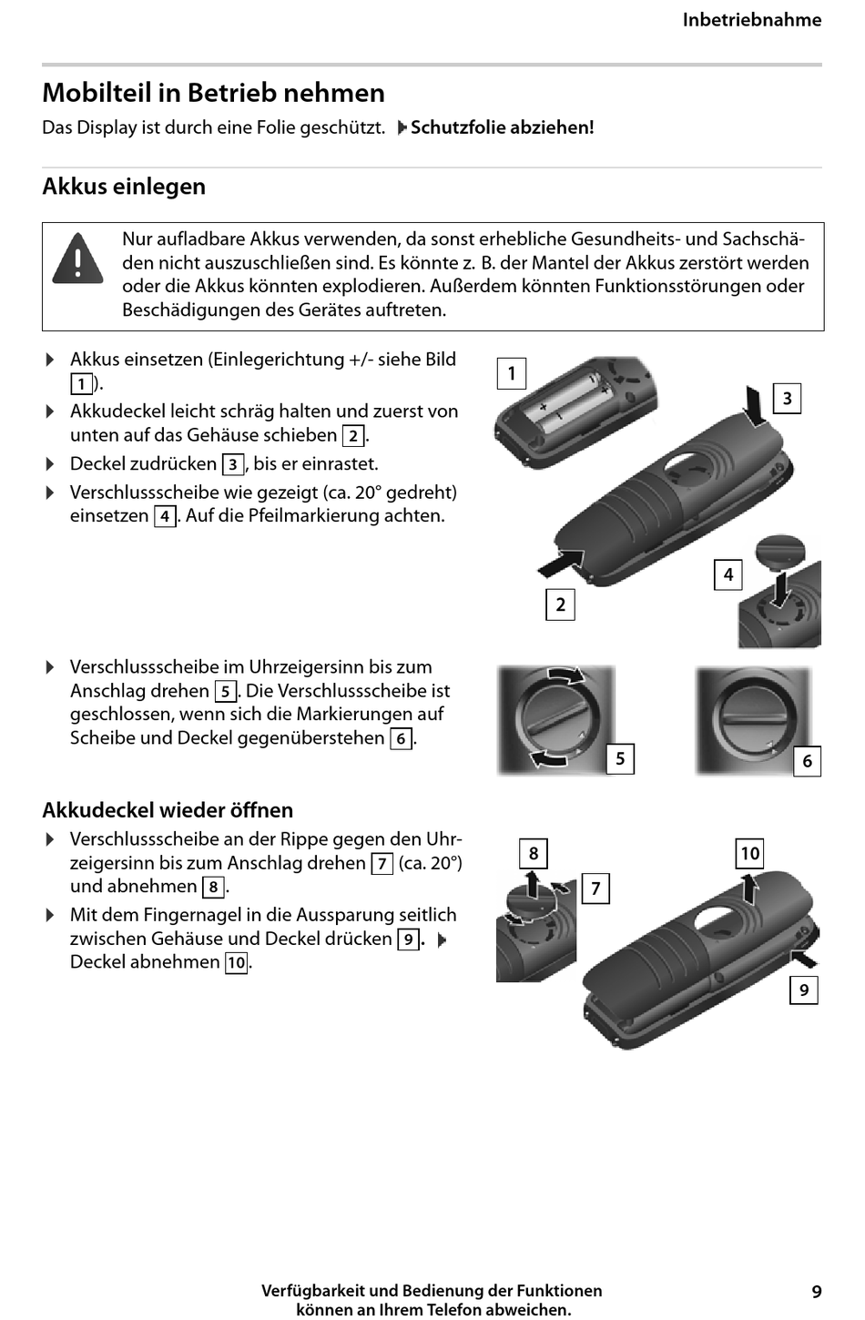 Mobilteil In Betrieb Nehmen; Akkus Einlegen - Gigaset E630HX ...