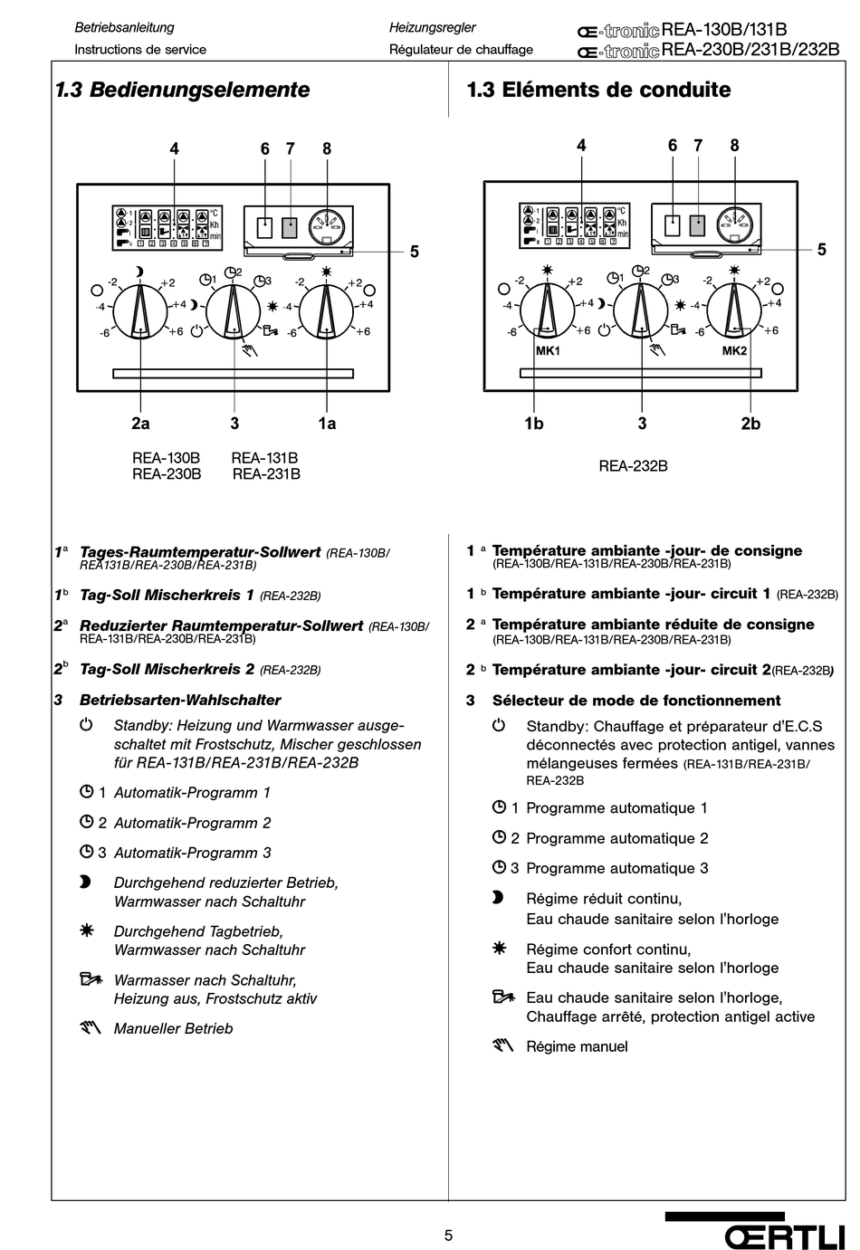 Bedienungselemente; Eléments De Conduite - OERTLI OE-tronic REA-130B ...