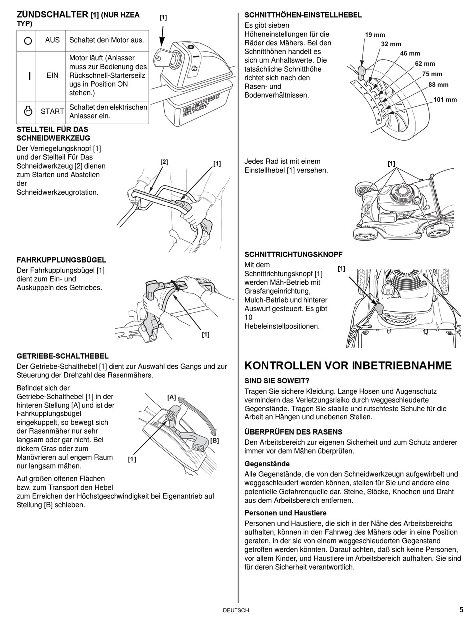 Kontrollen Vor Inbetriebnahme - Honda HRX537HYEA Bedienungsanleitung ...