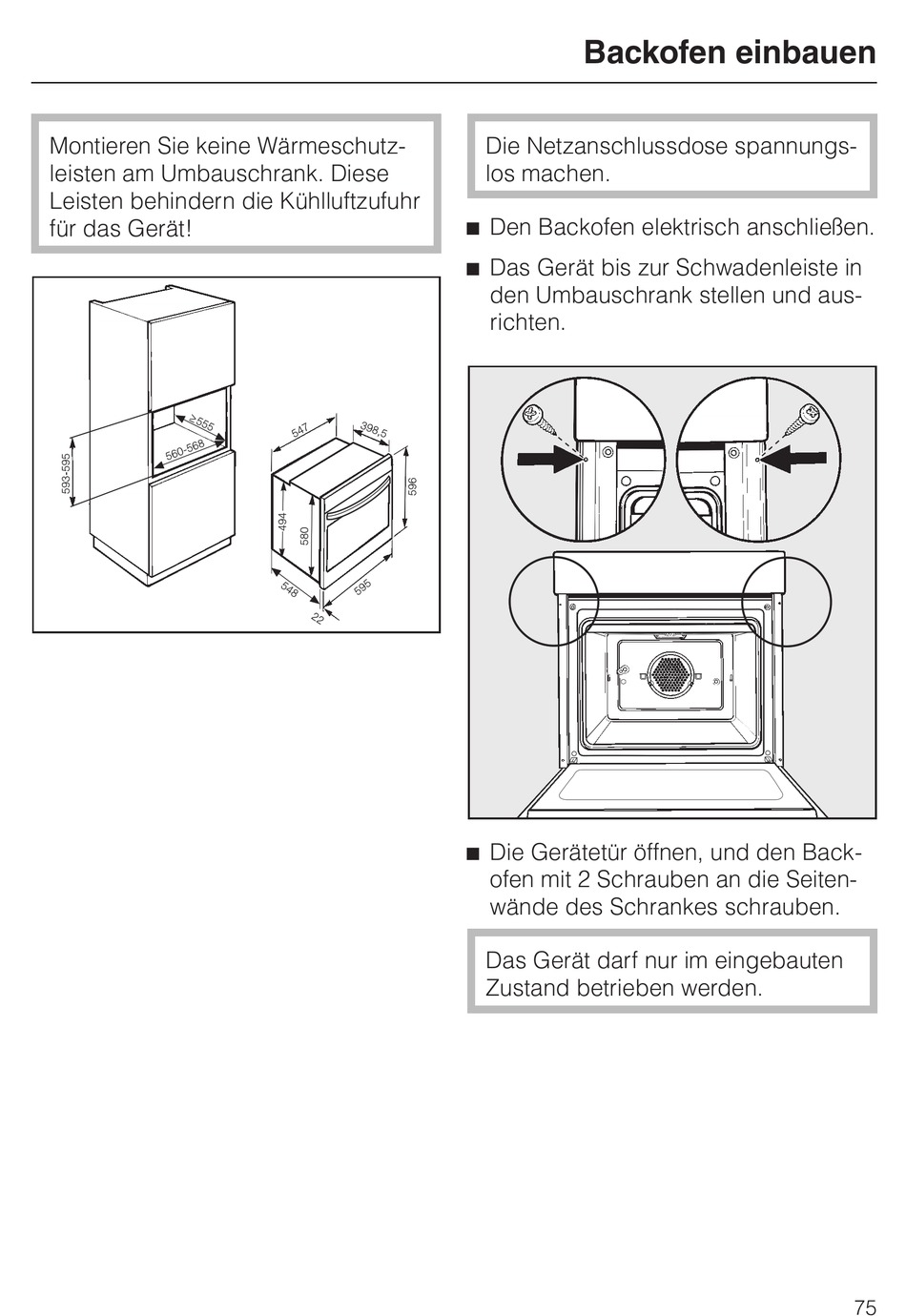 Backofen Einbauen Miele H 334 Gebrauchsanweisung [Seite 75] ManualsLib