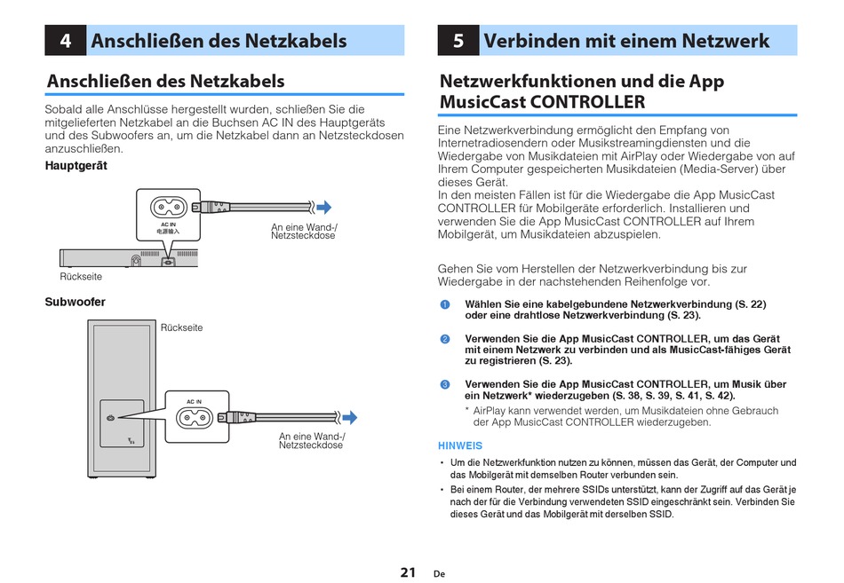 Anschließen Des Netzkabels; Verbinden Mit Einem Netzwerk