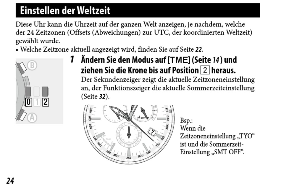 Einstellen Der Weltzeit Citizen E660 Bedienungsanleitung [Seite 26