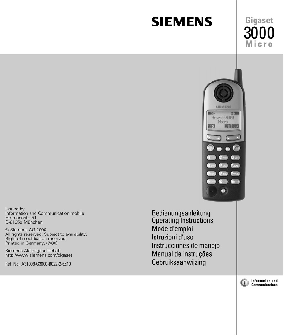 SIEMENS GIGASET 3000 MICRO BEDIENUNGSANLEITUNG Pdf-Herunterladen ...