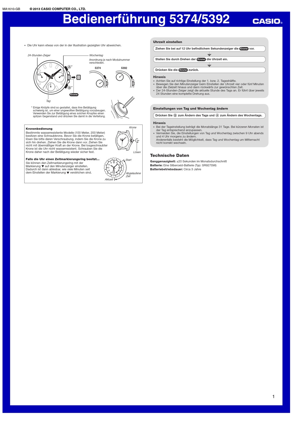 CASIO 5374 BEDIENERF HRUNG Pdf Herunterladen ManualsLib