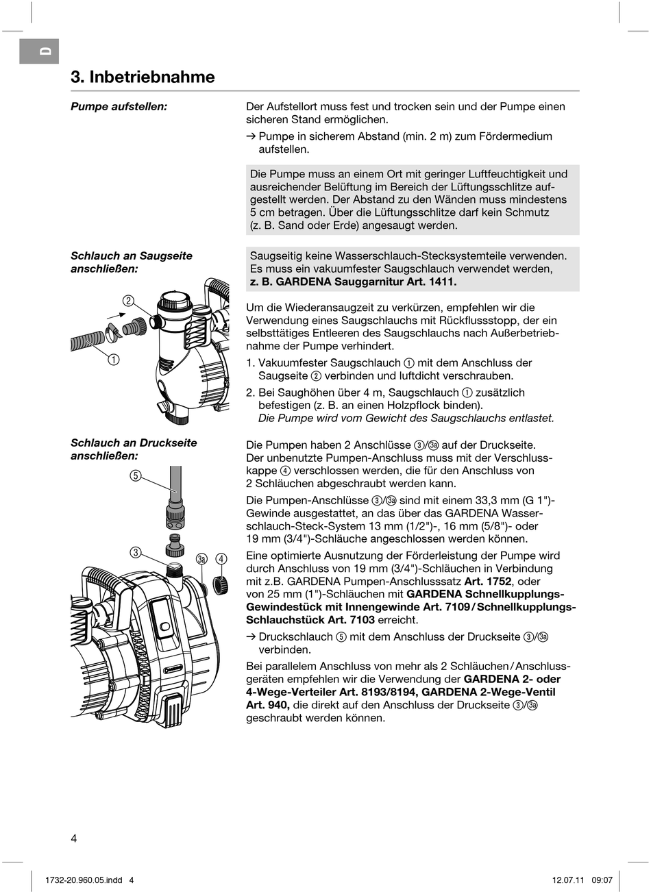 Inbetriebnahme Gardena 4000/5 Betriebsanleitung [Seite 4] ManualsLib