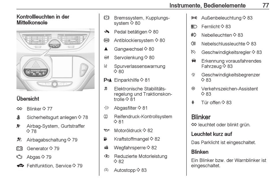 Opel Corsa C Blinker Vorne Geht Nicht Übersicht; Blinker - Opel Corsa Betriebsanleitung [Seite 79] | ManualsLib