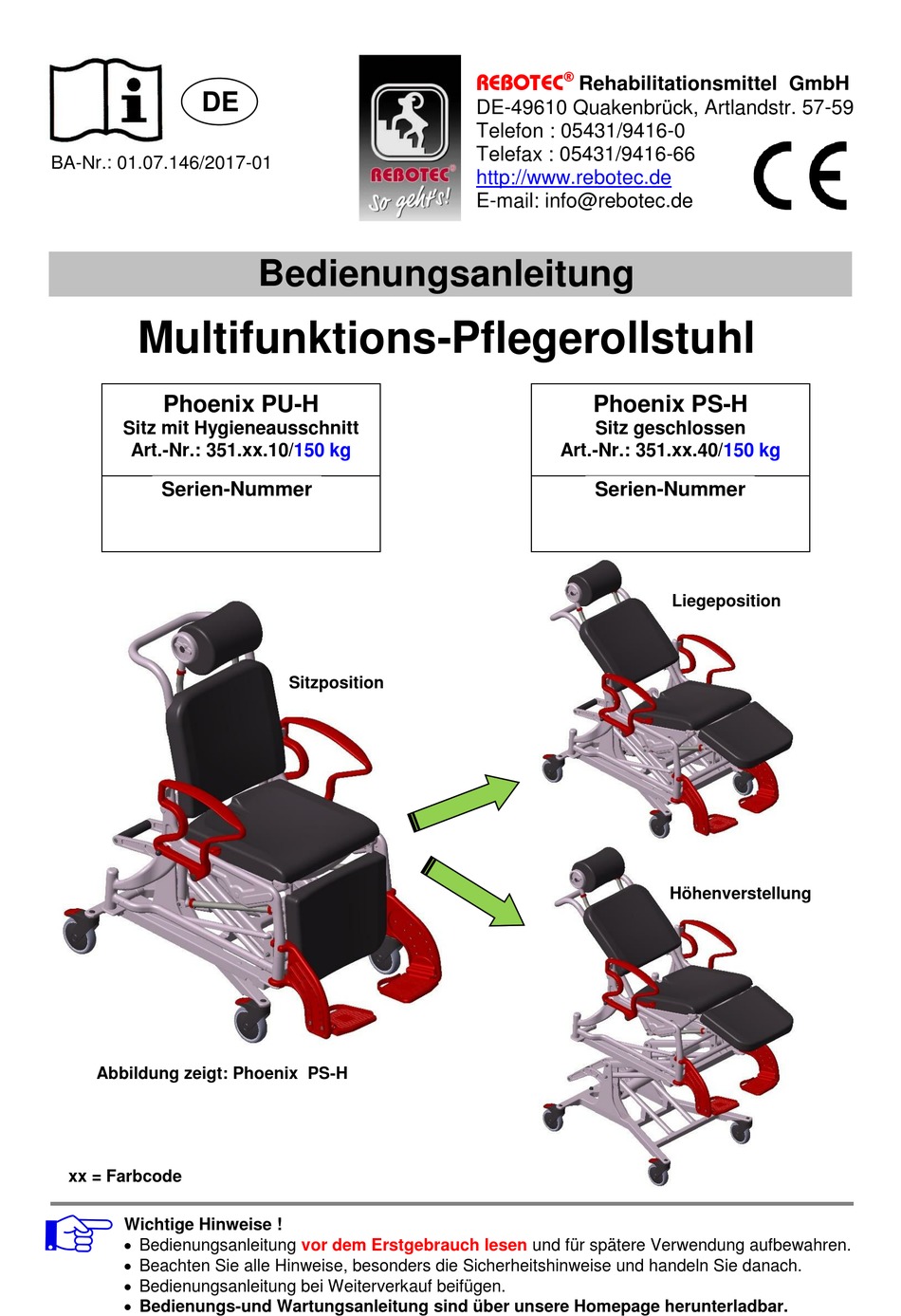 Armlehnenpolster PUR für Multifunktionsrollstuhl Phoenix